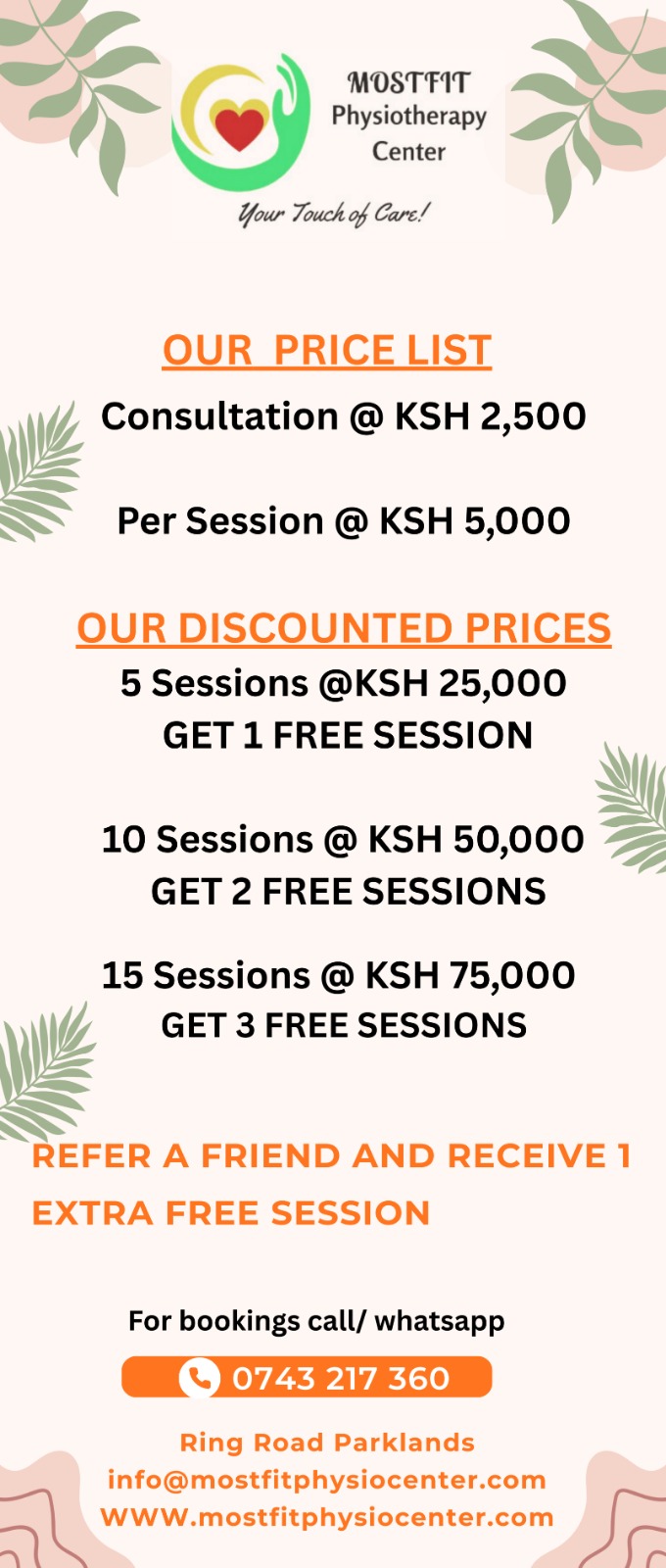 Physiotherapy and Wellness Therapy Price List - Mostfit Physiotherapy Center